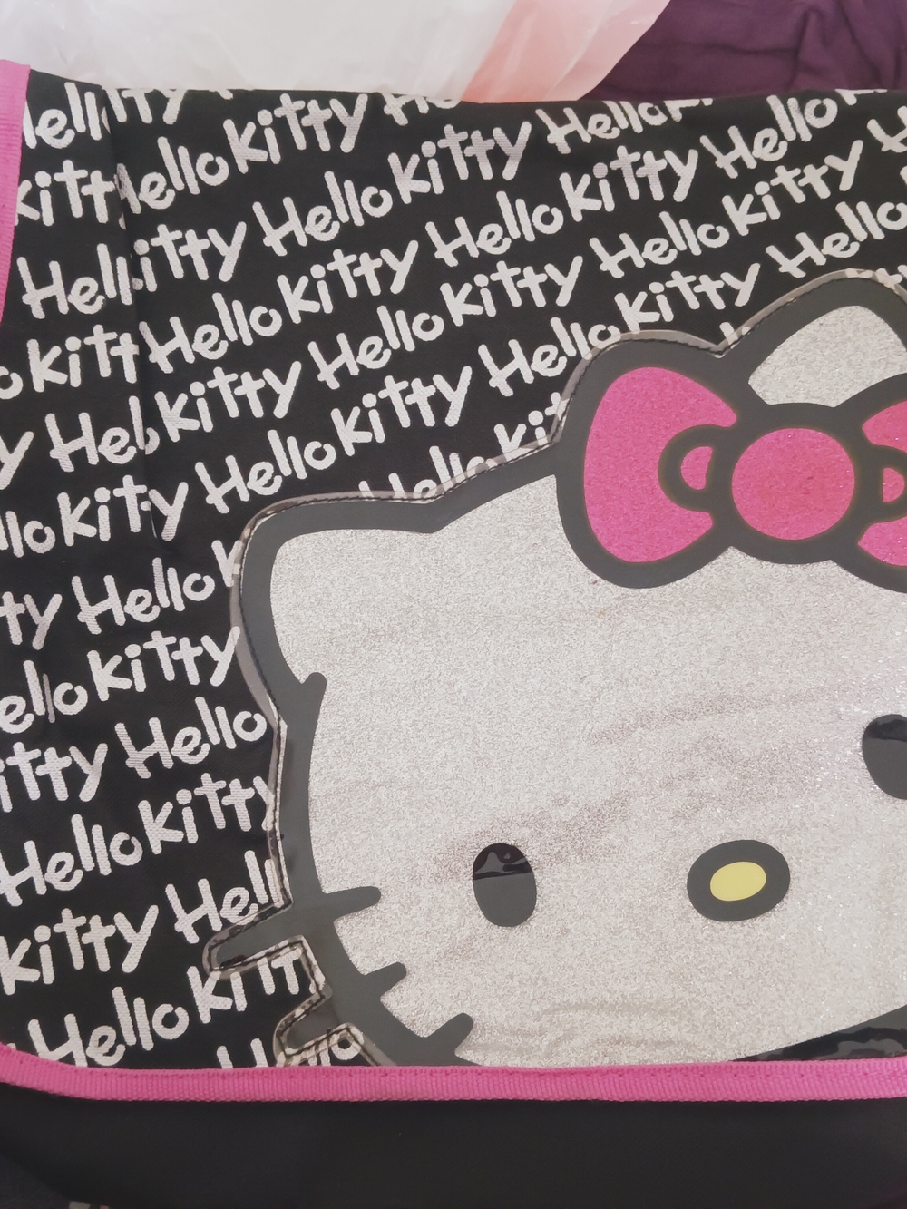 Hello Kitty Glitter Bow Crossbody Bag - Black & Hot Pink